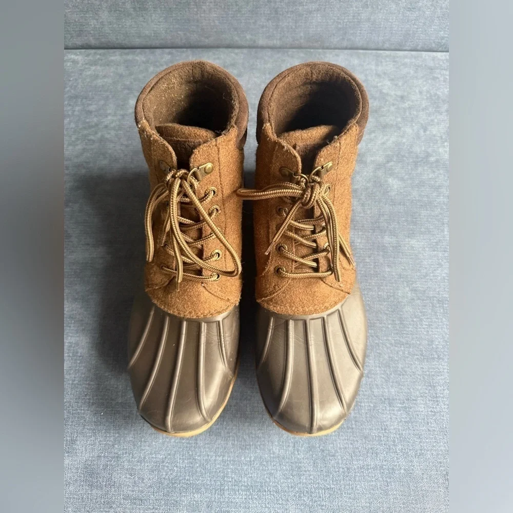 Sperry Avenue Duck Boots Men’s SZ 8 Rubber Lace Up Wool Outdoor Brown Hiking